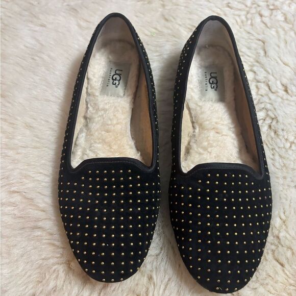 UGG Black and Gold Flats with Elegant Studs - Picture 2 of 7
